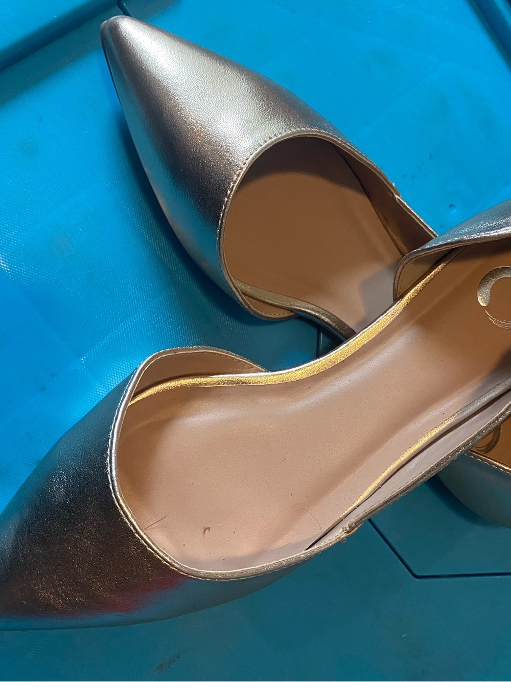 Pointed D'Orsay Flats in Metallic Silver